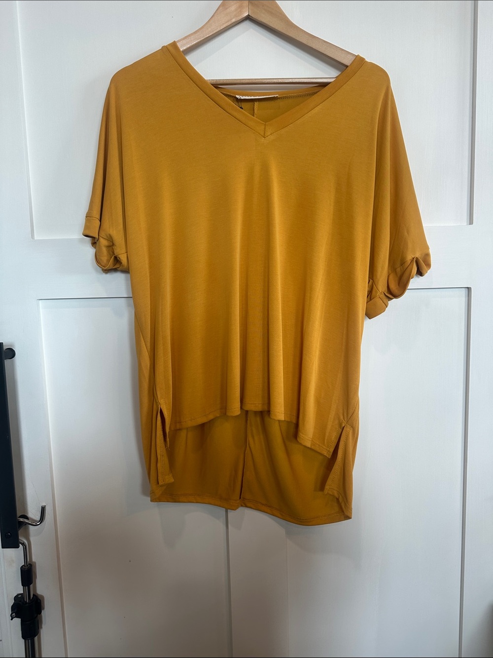 Vine & Love Mustard V-Neck Short Sleeve Top